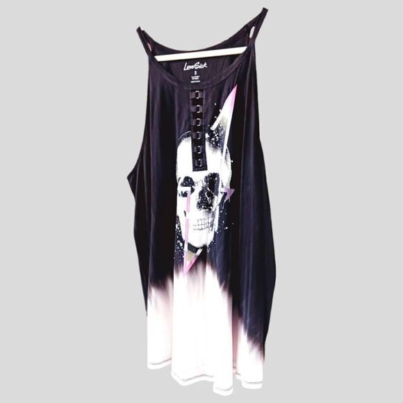 TORRID Black & Ivory Tie Dye skull high Neck Tank Top - Picture 7 of 15